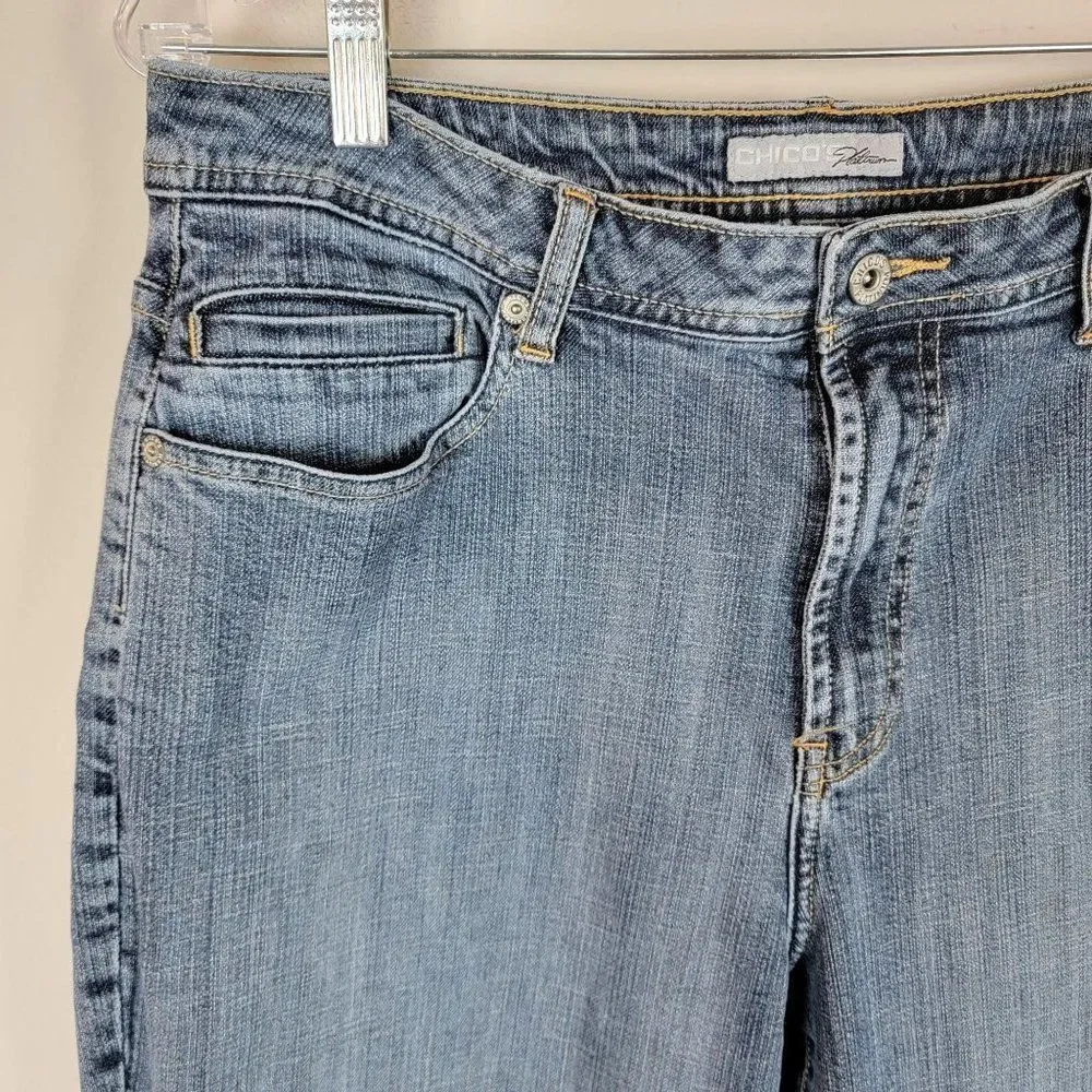 Chico's Platinum Marquis Washed Blue High Rise Boot Cut Jeans Women's 2.5 32X30 - Picture 5 of 9